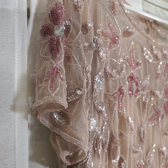 Adrianna Papell Peach Pink Embellished Chiffon Gown - Picture 6 of 10